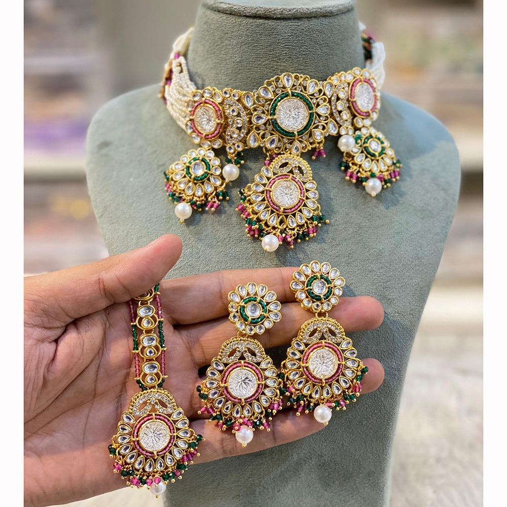 Hira Collections Classic Shine Kundan And Pearl Necklace Set