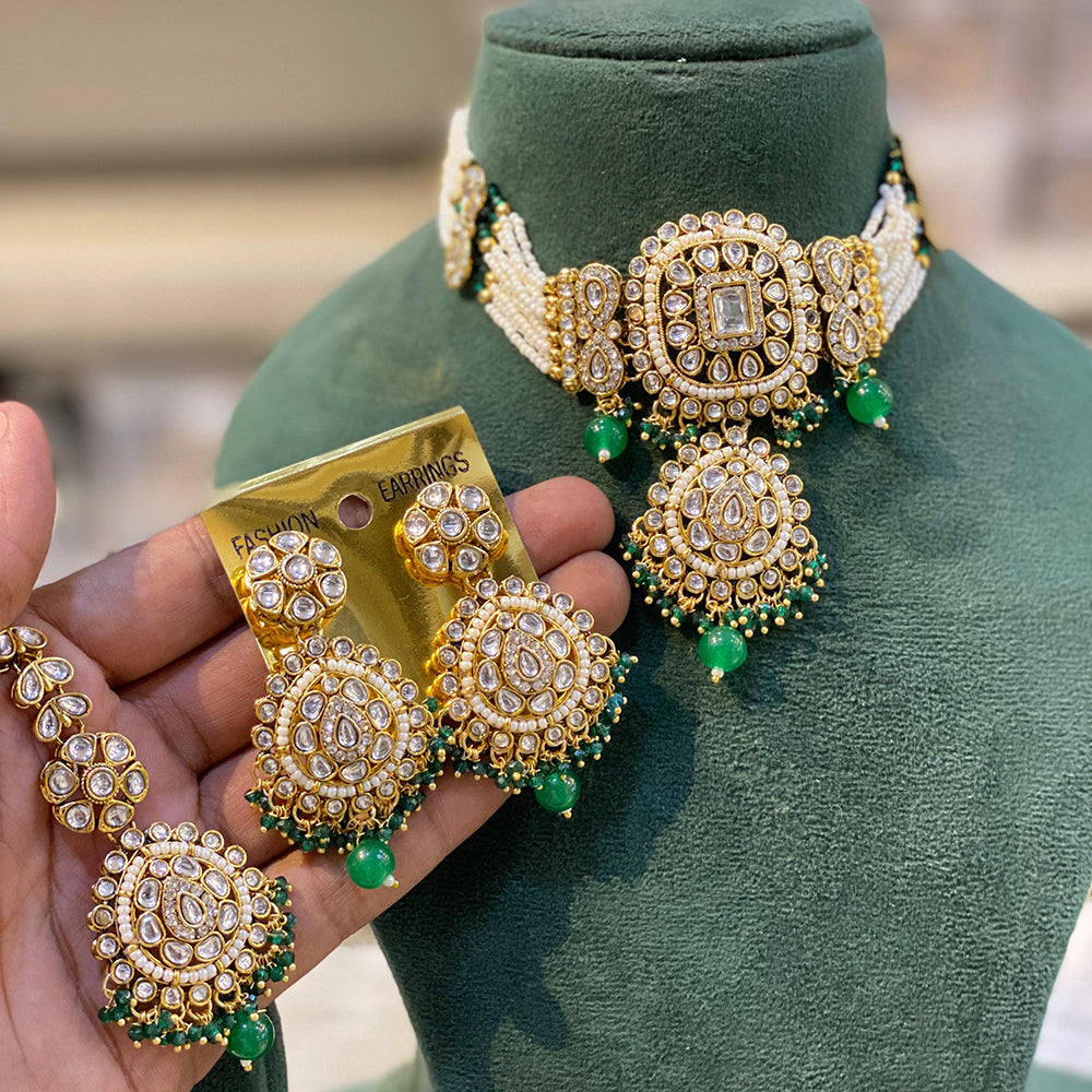 Hira Collection Kundan Stone And Pearl Choker Necklace Set