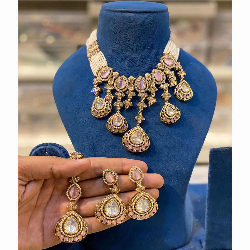 Hira Collection Sparkling Crystal And Pearl Elegance Necklace Set