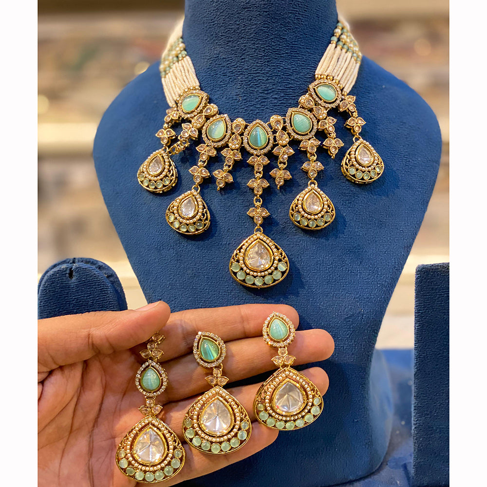 Hira Collection Sparkling Crystal And Pearl Elegance Necklace Set