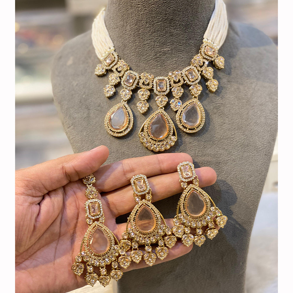 Hira Collection Sparkling Crystal And Pearl Elegance Necklace Set