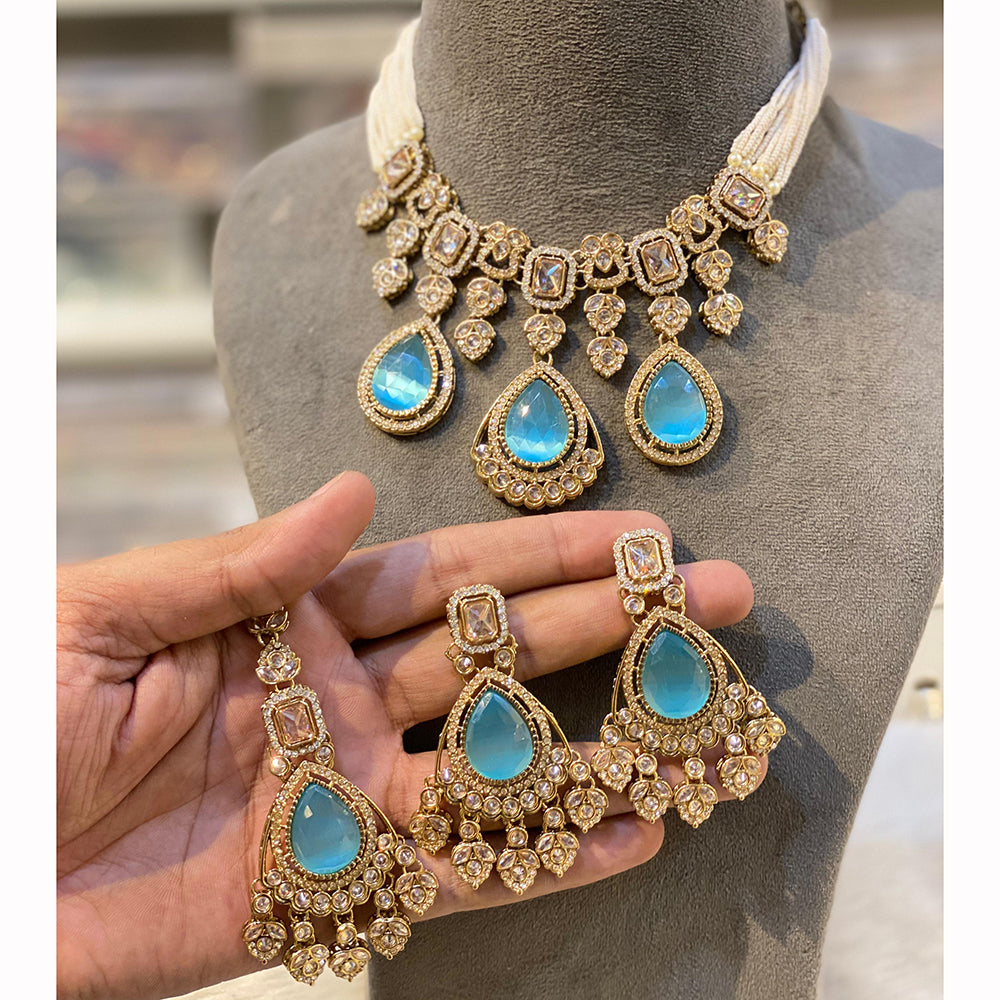 Hira Collection Sparkling Crystal And Pearl Elegance Necklace Set
