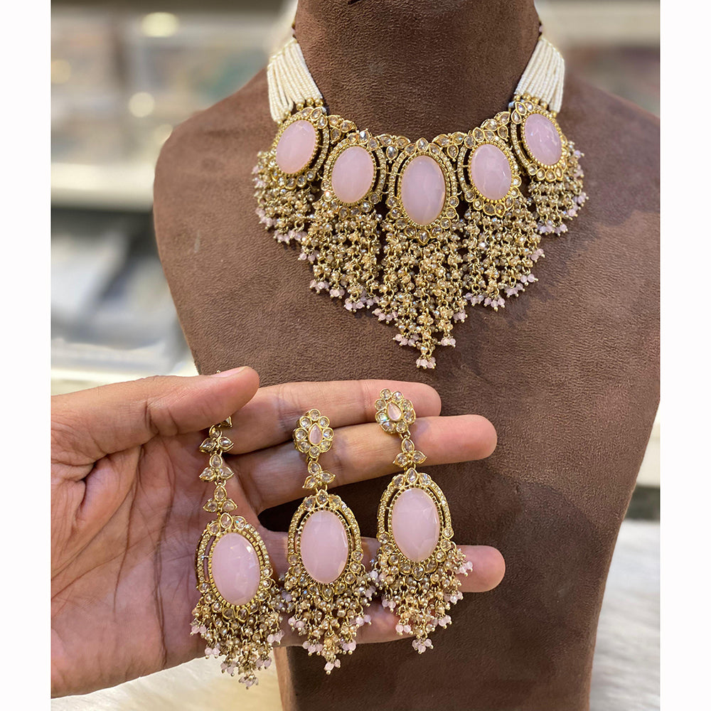 Hira Collection Sparkling Crystal And Pearl Elegance Necklace Set