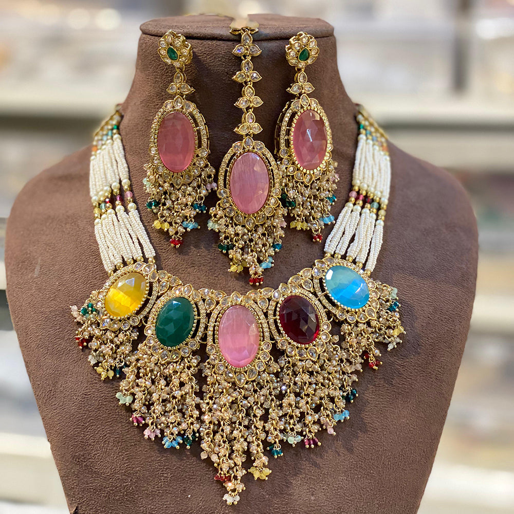 Hira Collection Sparkling Crystal And Pearl Elegance Necklace Set