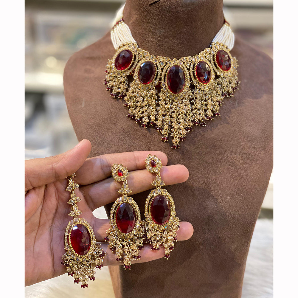 Hira Collection Sparkling Crystal And Pearl Elegance Necklace Set