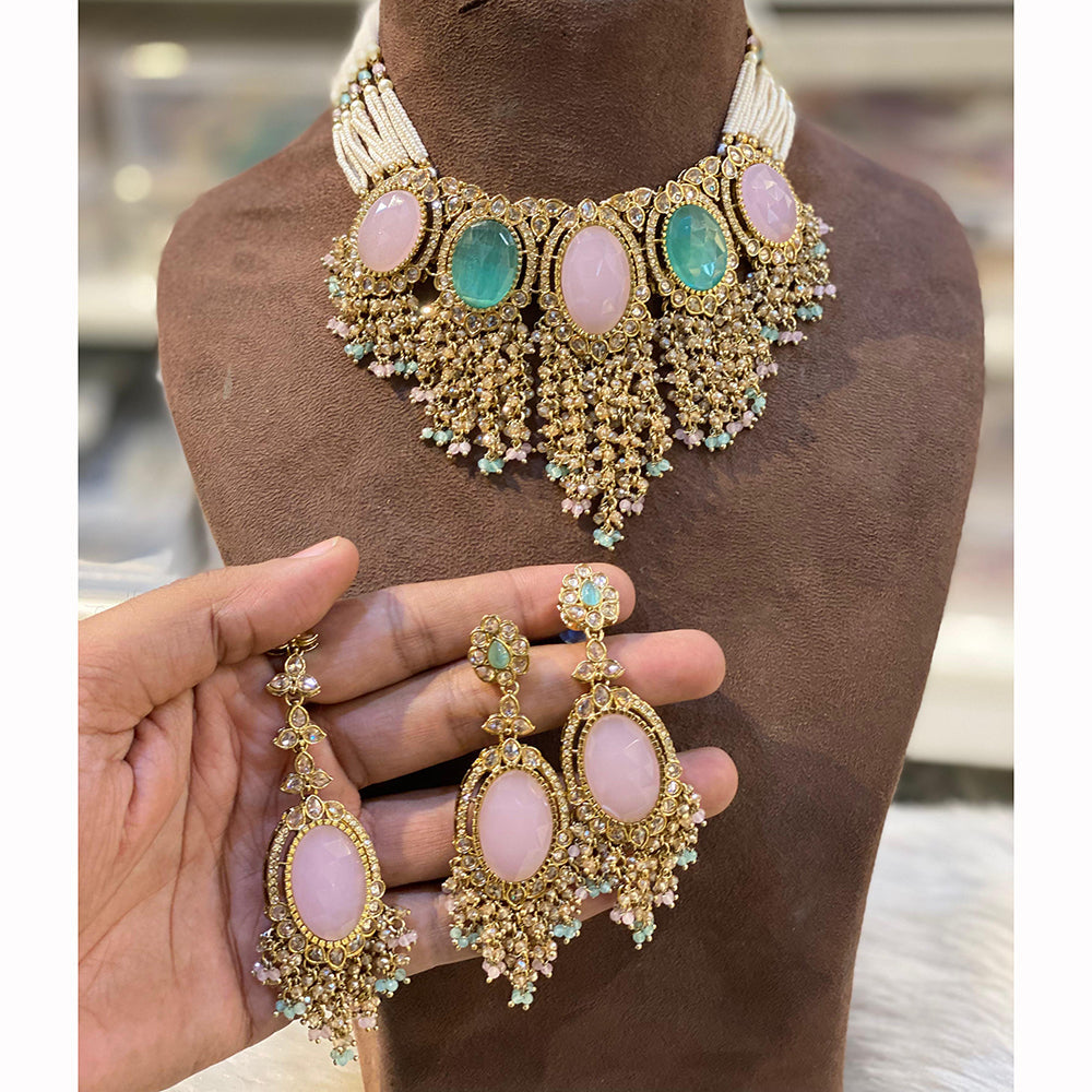 Hira Collection Sparkling Crystal And Pearl Elegance Necklace Set