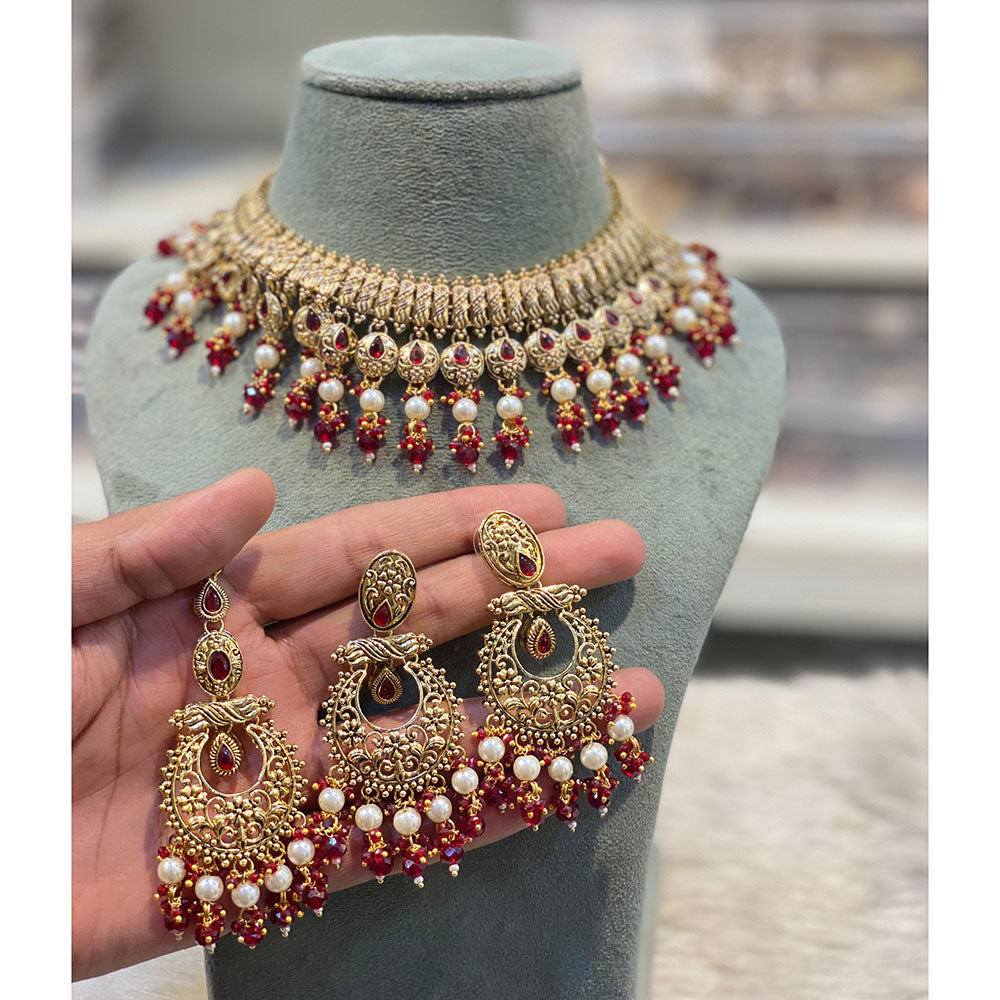 Hira Collections Royal Pota Stone Pearl And Beads Necklace Set