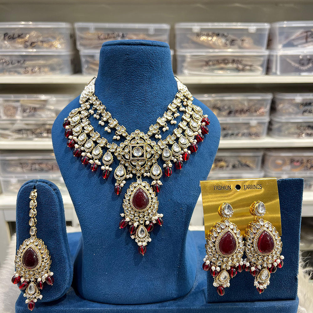 Hira Collections Designer Kundan Stone And Beads Necklace Set