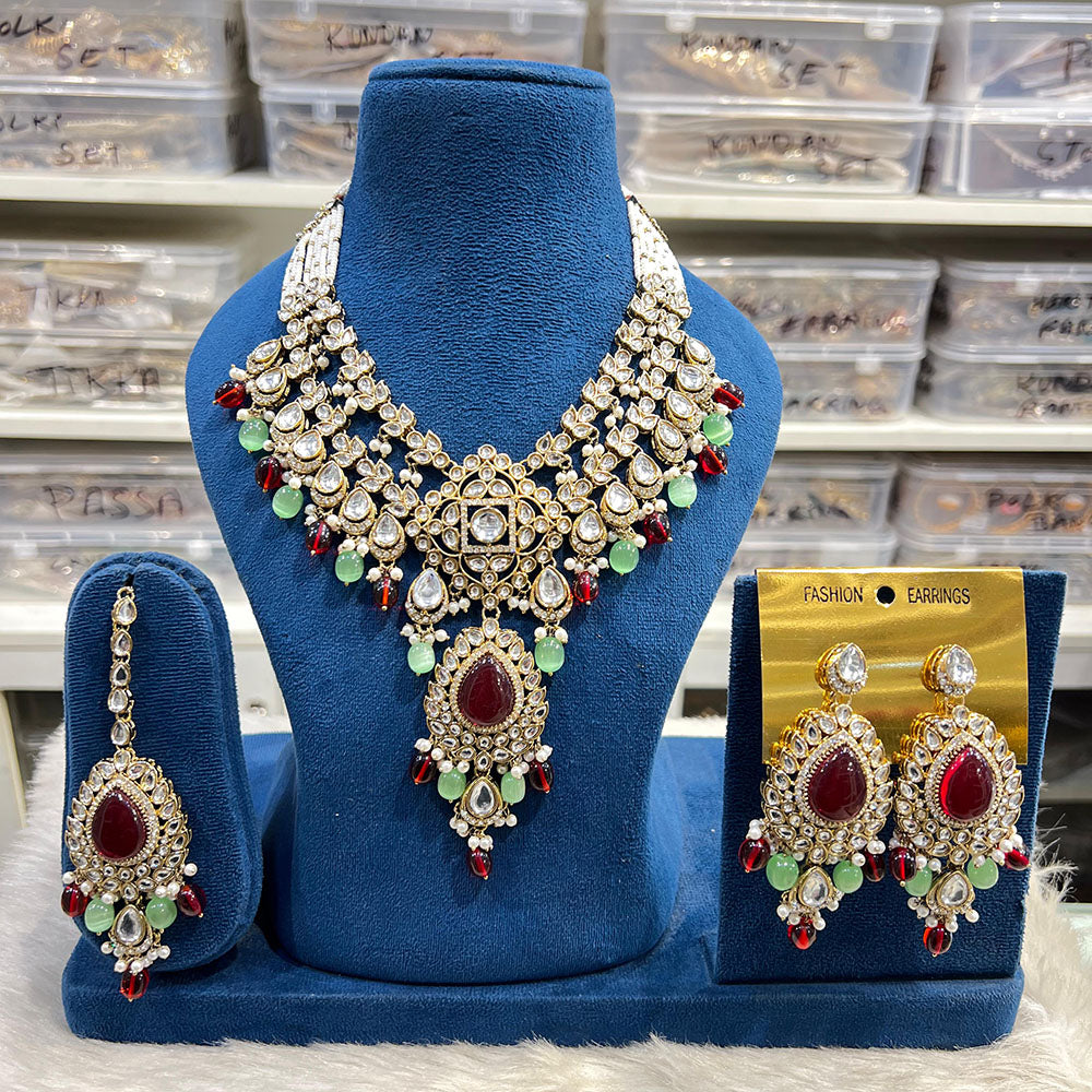 Hira Collections Designer Kundan Stone And Beads Necklace Set