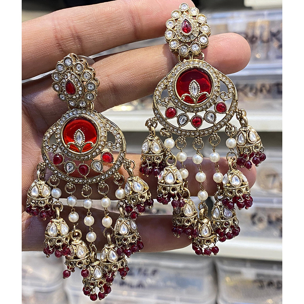 Hira Collections Designer Pota Stone And Pearl Statement Jhumki Earrings