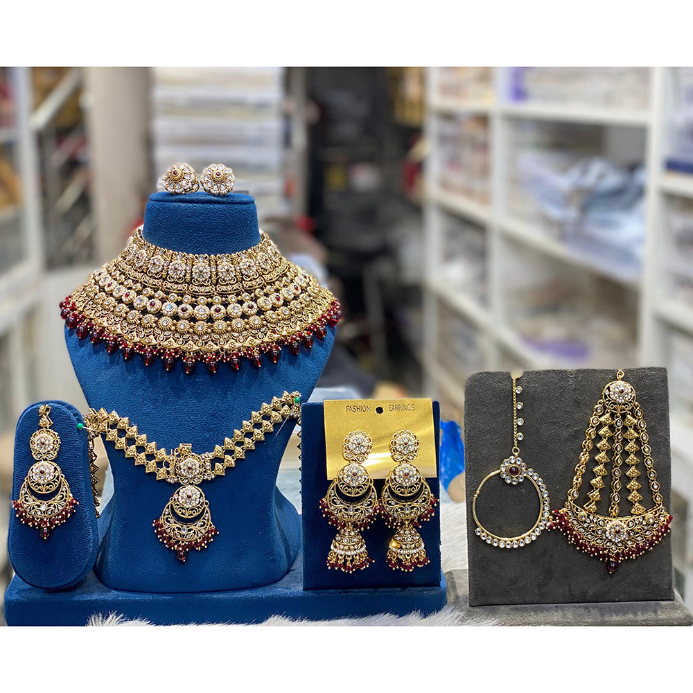 Hira Collections Designer Kundan Stone And Beads Semi Bridal Necklace Set