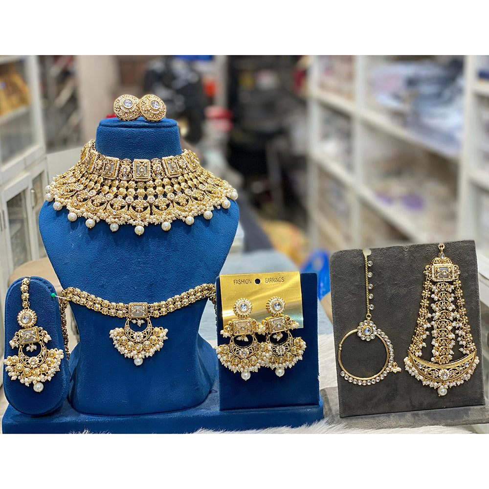 Hira Collections Designer Kundan Stone And Beads Semi Bridal Necklace Set