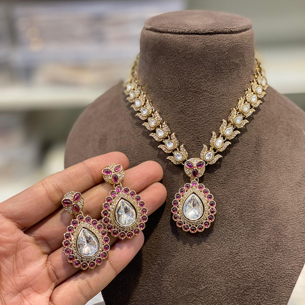 Hira Collections Pota Stone And Austrian Stone Designer Necklace Set