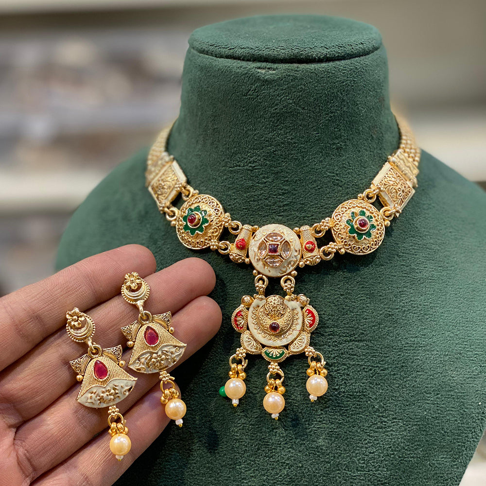 Hira Collections Royal Pota Stone Pearl Meenakari Necklace Set