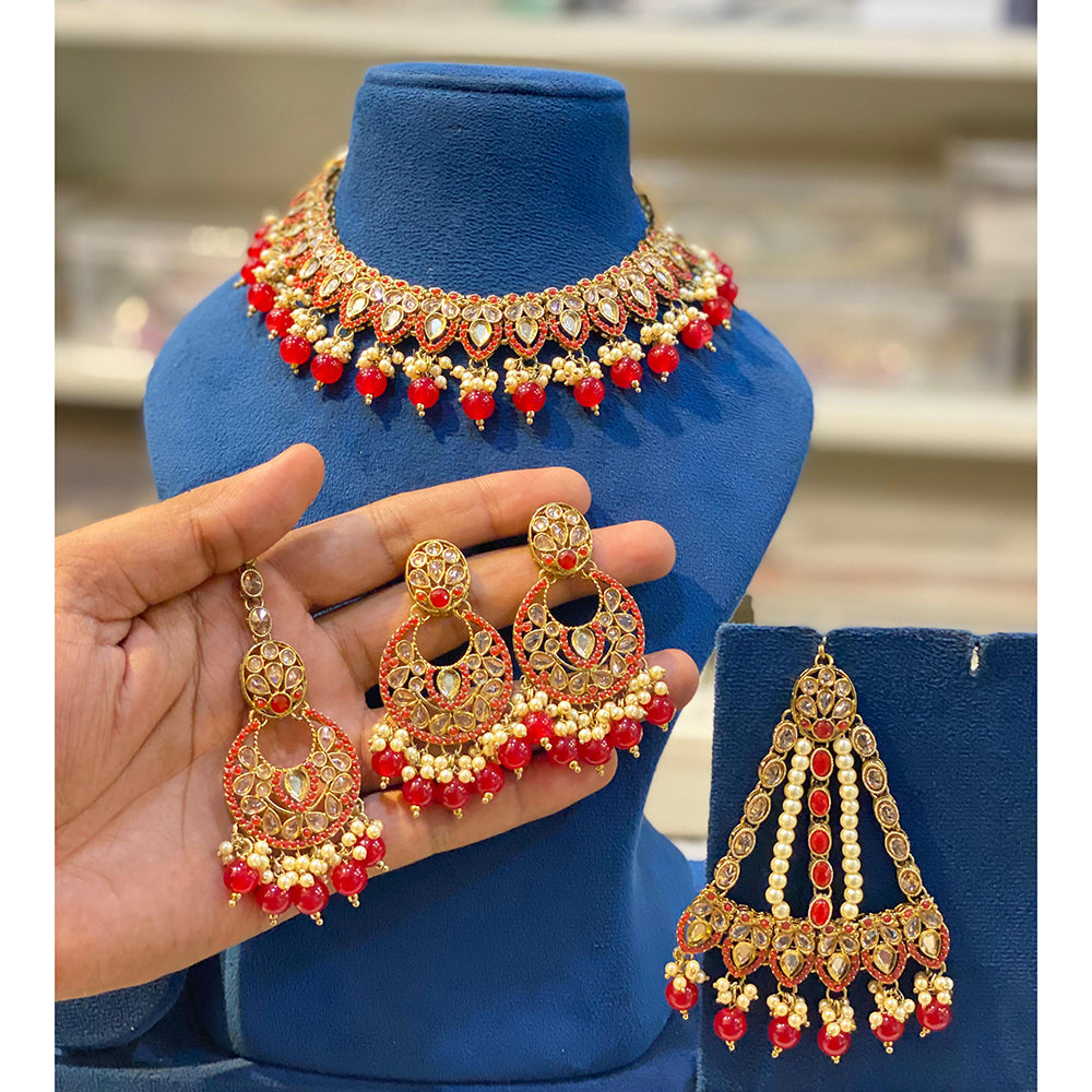 Hira Collections Elegant Crystal Stone Pearl And Beads Choker Necklace Set