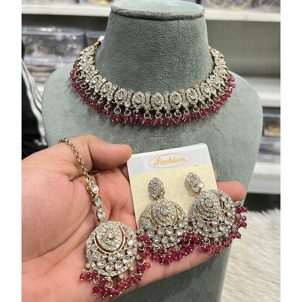 Hira Collections Elegant Austrian Stone And Pearl Choker Necklace Set