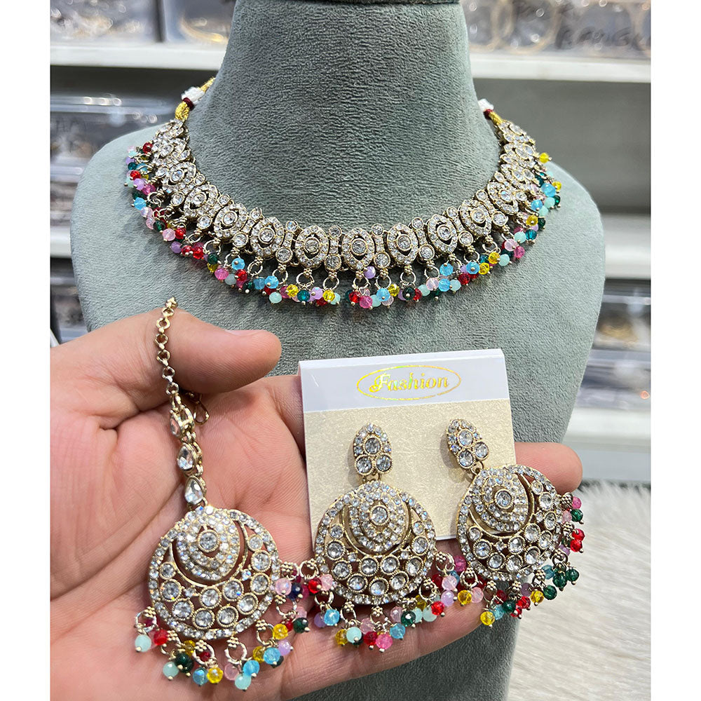 Hira Collections Elegant Austrian Stone And Pearl Choker Necklace Set