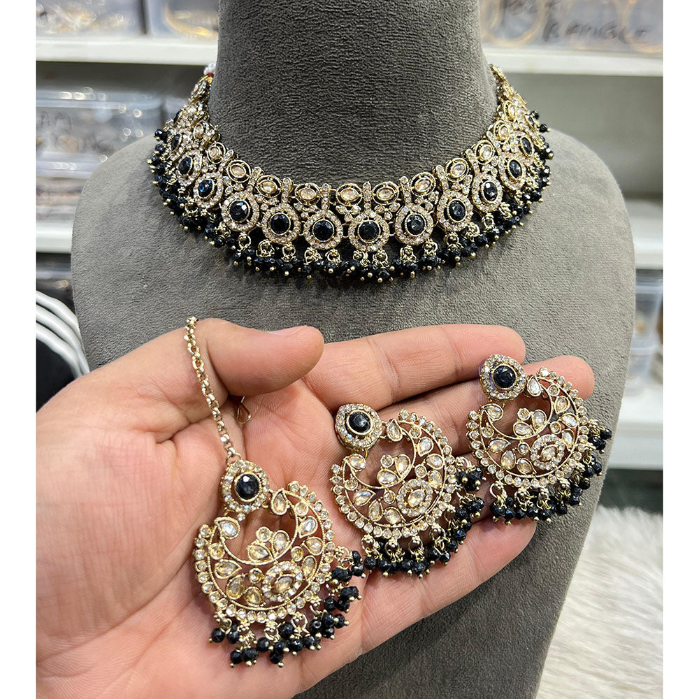 Hira Collections Elegant Crystal Stone And Pearl Choker Necklace Set