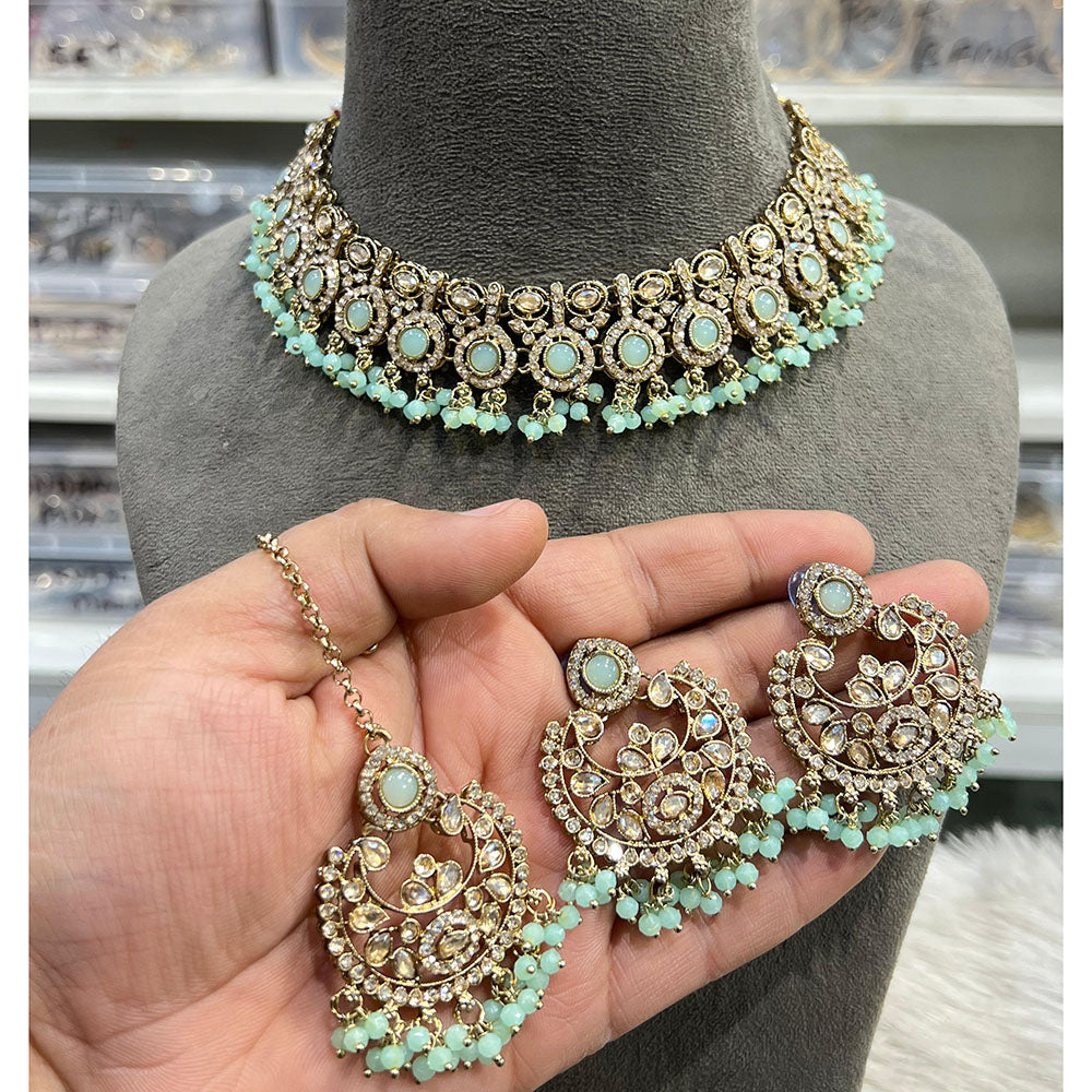 Hira Collections Elegant Crystal Stone And Pearl Choker Necklace Set