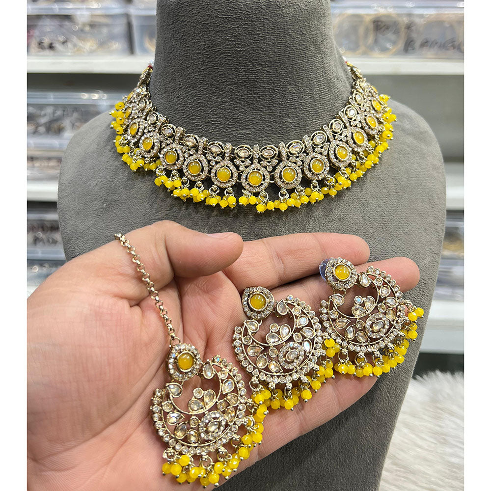 Hira Collections Elegant Crystal Stone And Pearl Choker Necklace Set