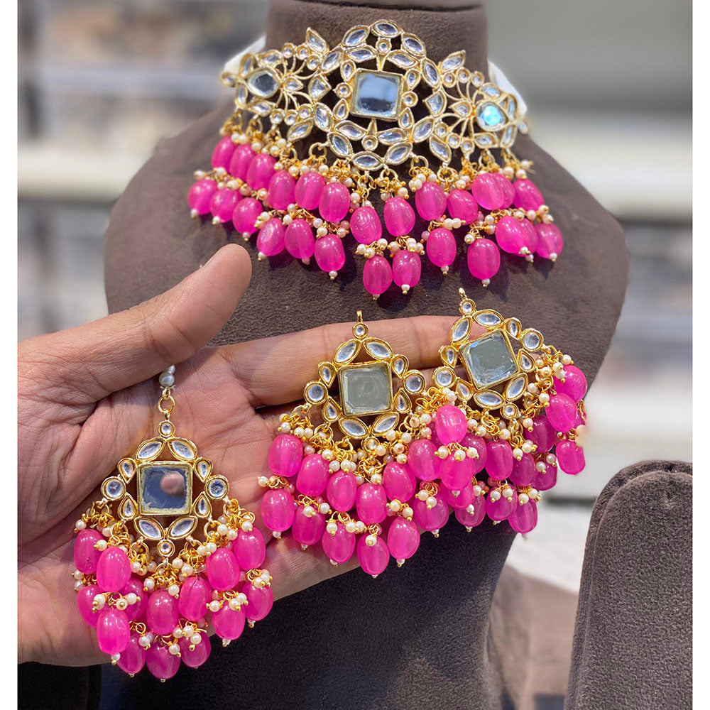 Hira Collections Kundan Stone And Beads Designer Choker Necklace Set