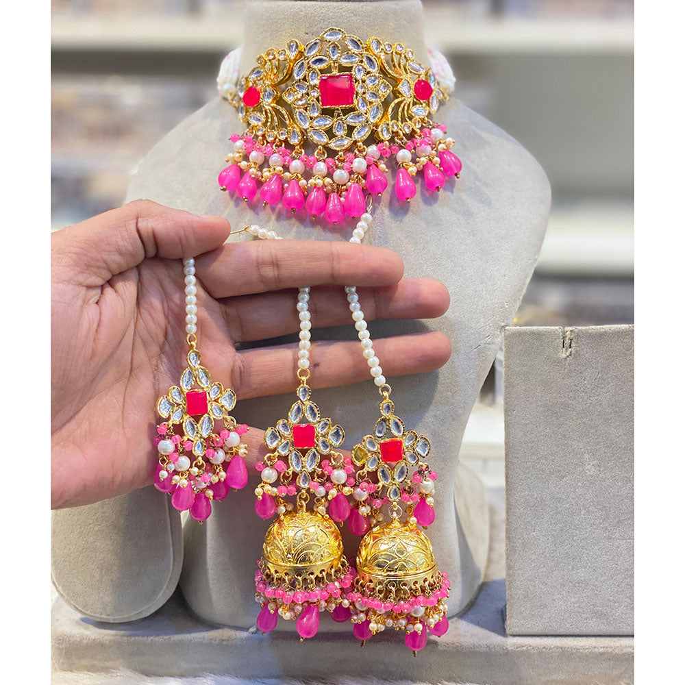 Hira Collections Kundan Stone And Beads Designer Choker Necklace Set