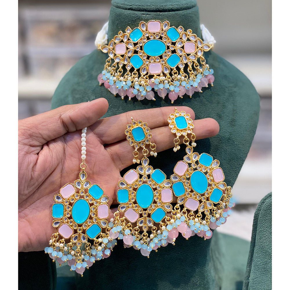 Hira Collections Kundan Stone And Beads Designer Choker Necklace Set