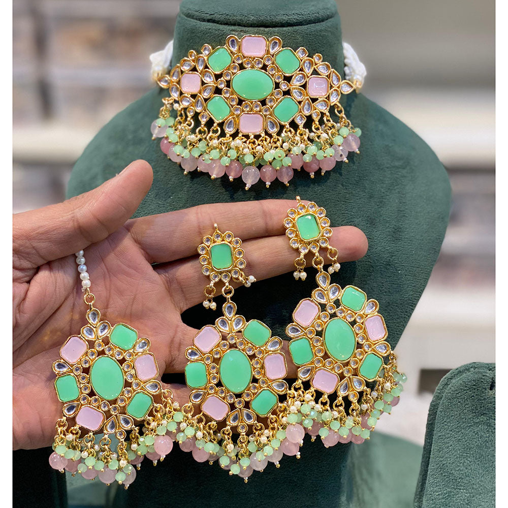 Hira Collections Kundan Stone And Beads Designer Choker Necklace Set
