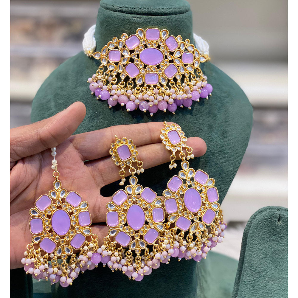 Hira Collections Kundan Stone And Beads Designer Choker Necklace Set