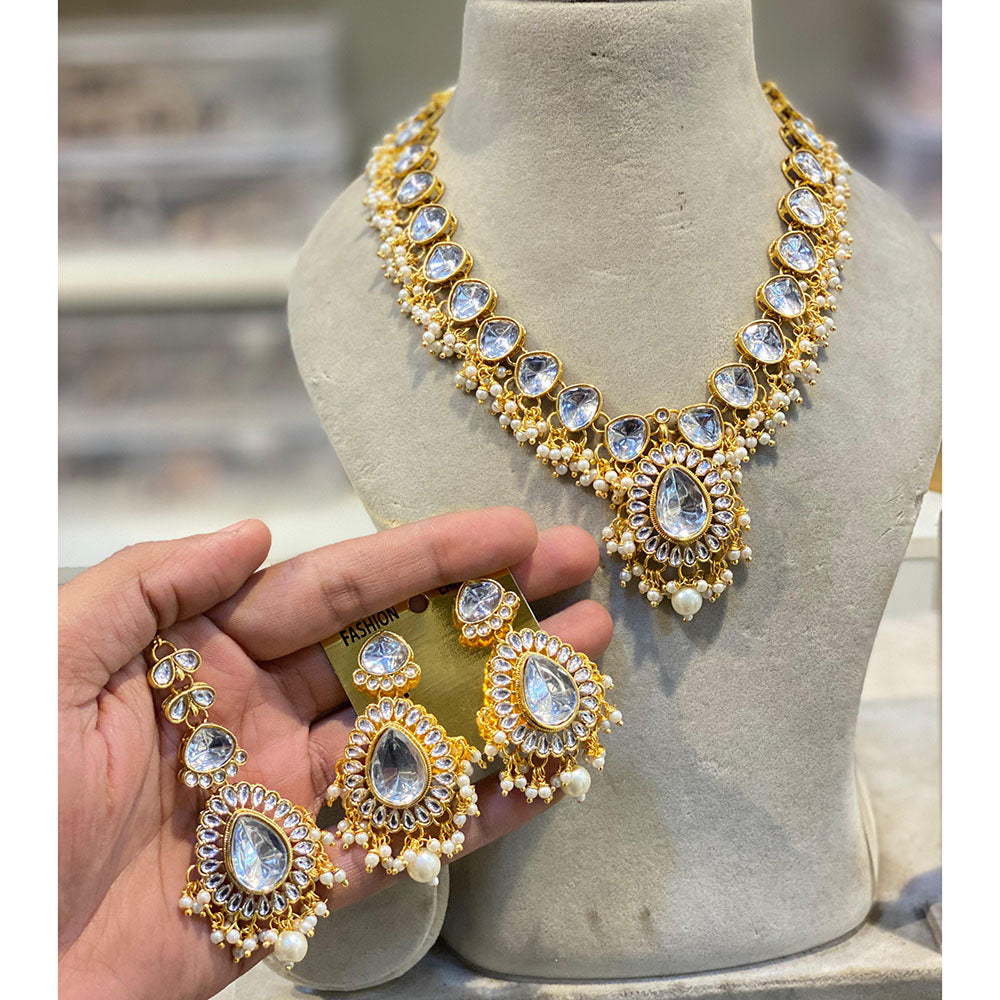 Hira Collections Kundan Stone And Pearl Designer Necklace Set