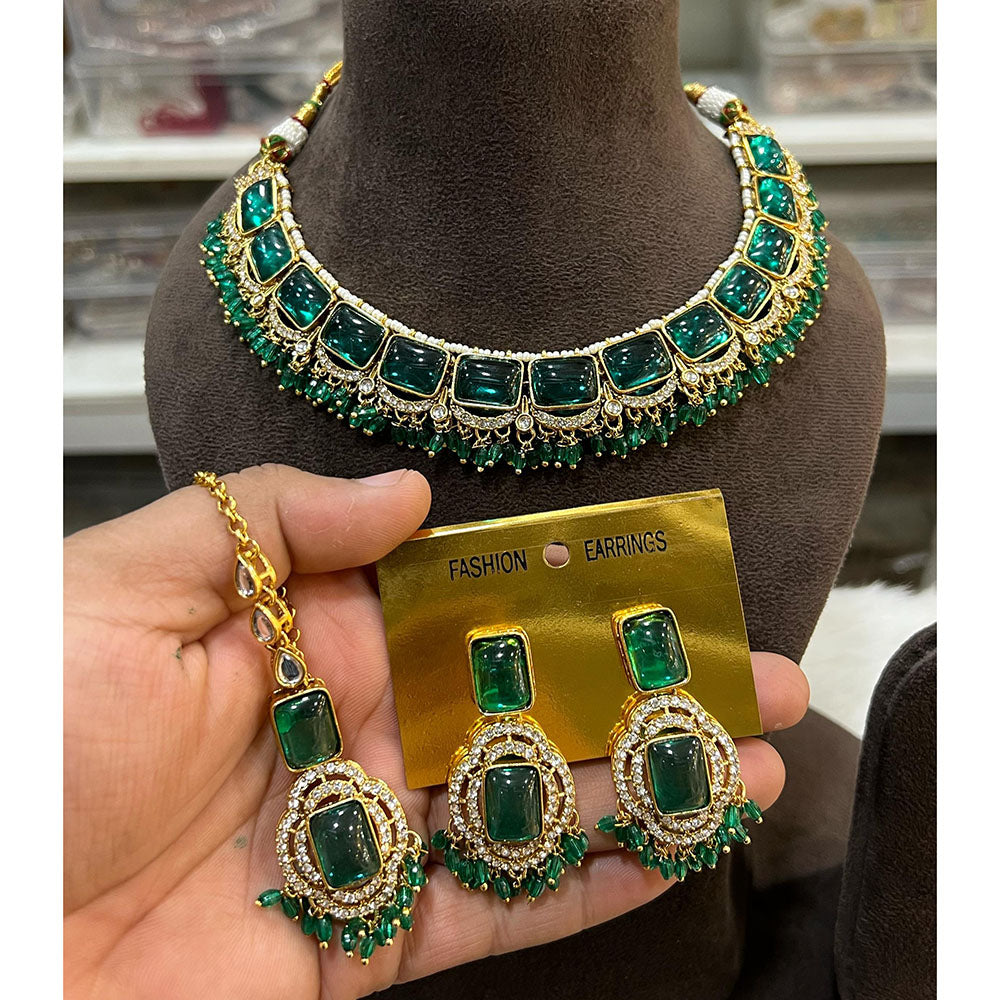 Hira Collections Elegant Pota Stone And Austrian Stone Pearl Choker Necklace Set
