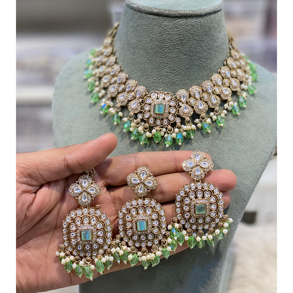 Hira Collections Elegant Pota Stone And Austrian Stone Pearl Choker Necklace Set