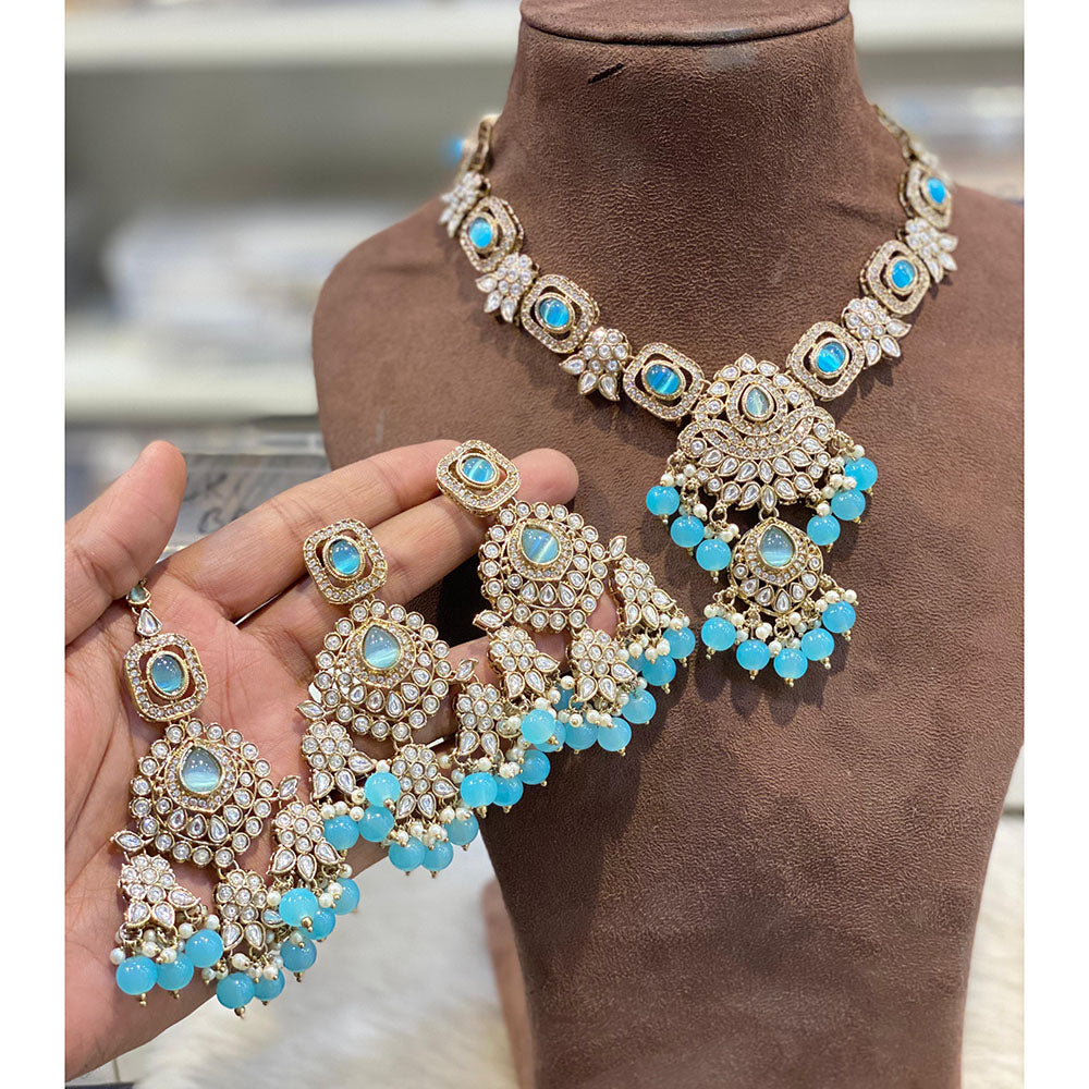 Hira Collections Elegant Pota Stone And Austrian Stone Pearl Necklace Set