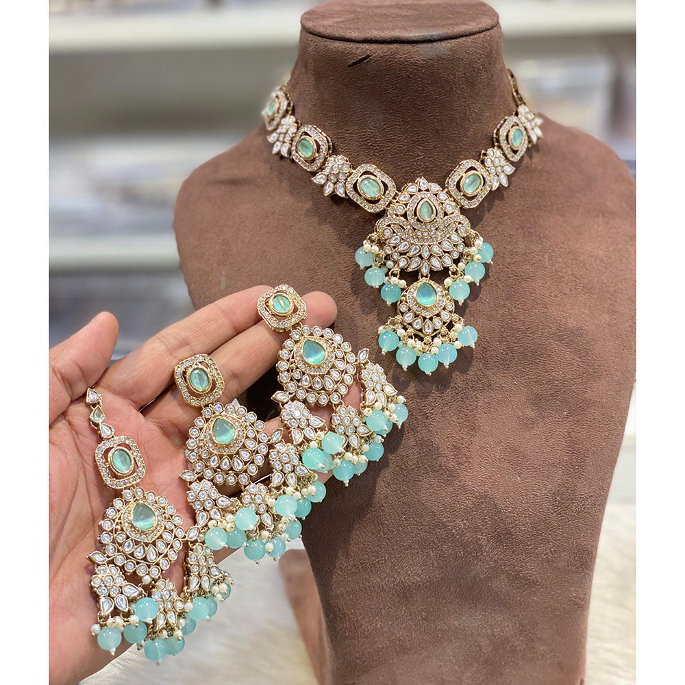 Hira Collections Elegant Pota Stone And Austrian Stone Pearl Necklace Set