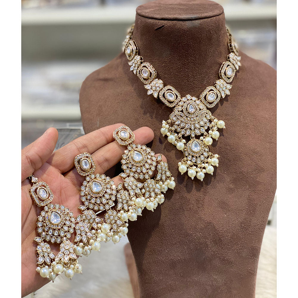 Hira Collections Elegant Pota Stone And Austrian Stone Pearl Necklace Set