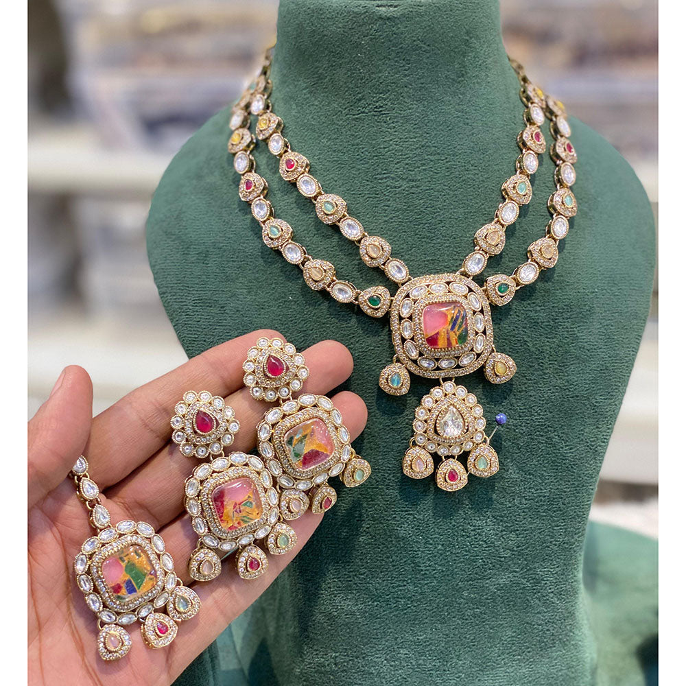 Hira Collections Glamorous Druzy Crystal Stone Necklace Set