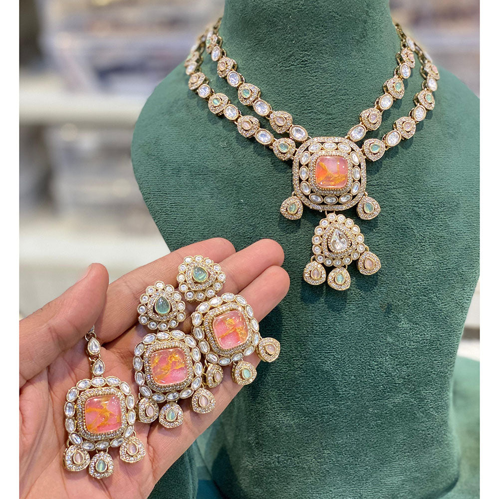 Hira Collections Glamorous Druzy Crystal Stone Necklace Set