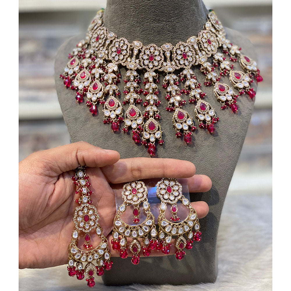 Hira Collections Elegant Pota Stone And Austrian Stone Pearl Choker Necklace Set