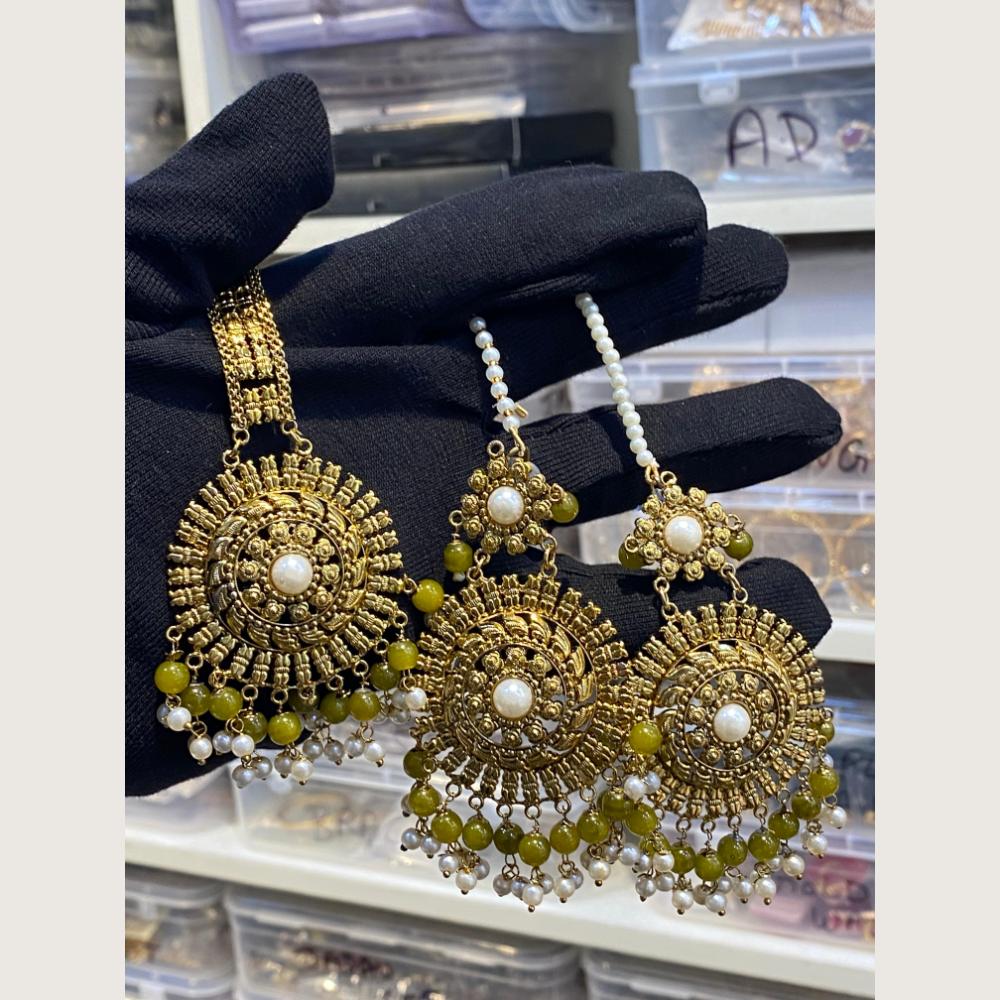 Hira Collections Stylish Beads And Pearl Dangler Earrings With Maang Tikka
