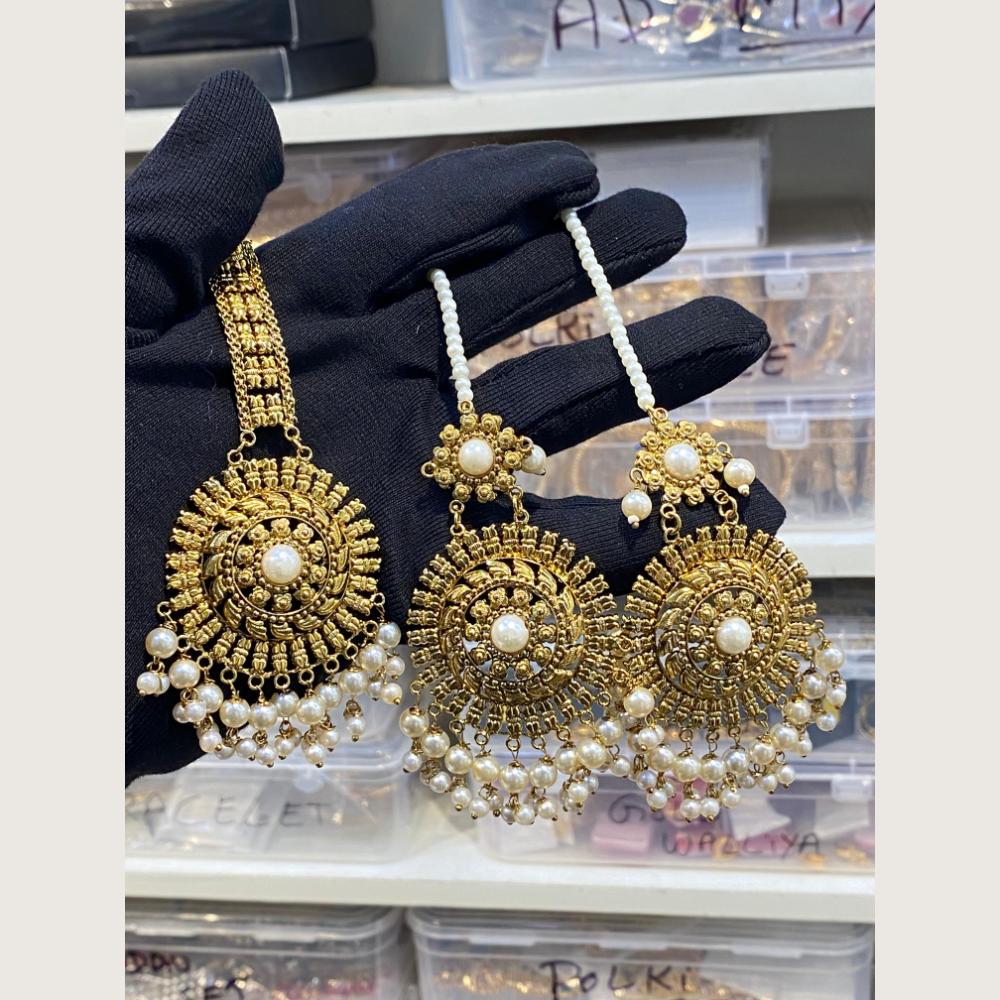 Hira Collections Stylish Beads And Pearl Dangler Earrings With Maang Tikka