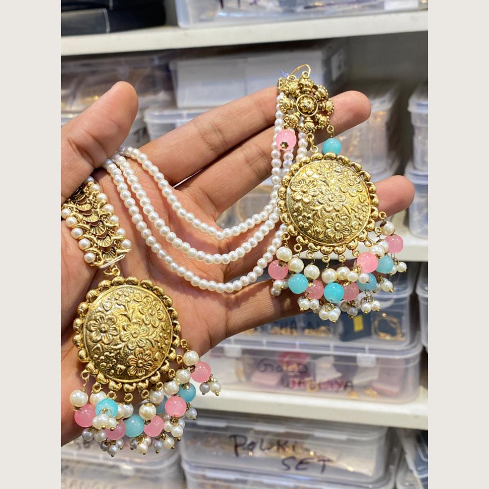 Hira Collections Stylish Beads And Pearl Dangler Earrings With Maang Tikka