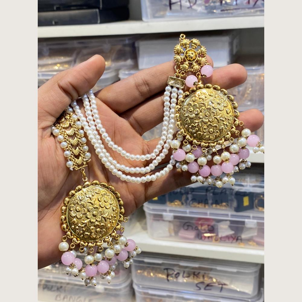 Hira Collections Stylish Beads And Pearl Dangler Earrings With Maang Tikka