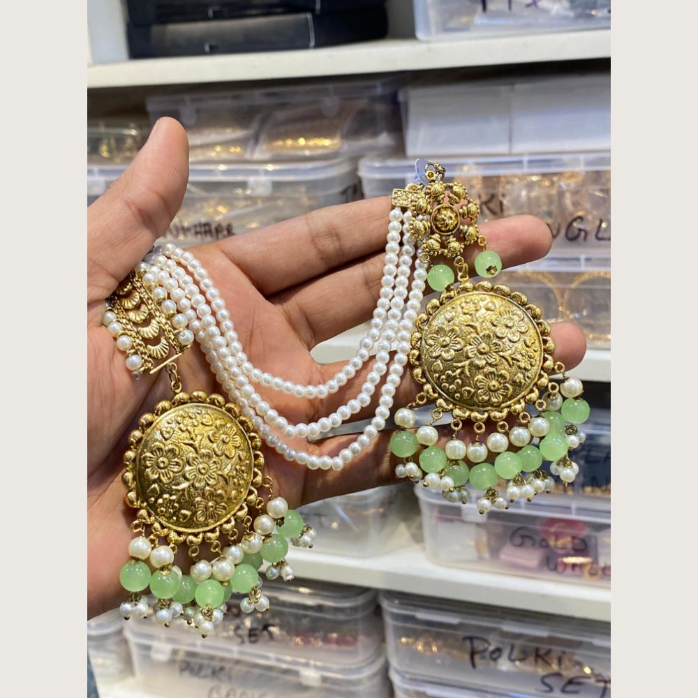 Hira Collections Stylish Beads And Pearl Dangler Earrings With Maang Tikka