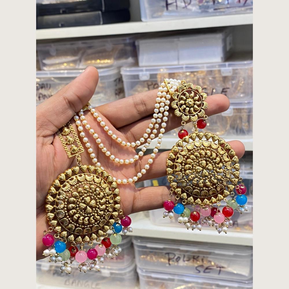 Hira Collections Stylish Beads And Pearl Dangler Earrings With Maang Tikka