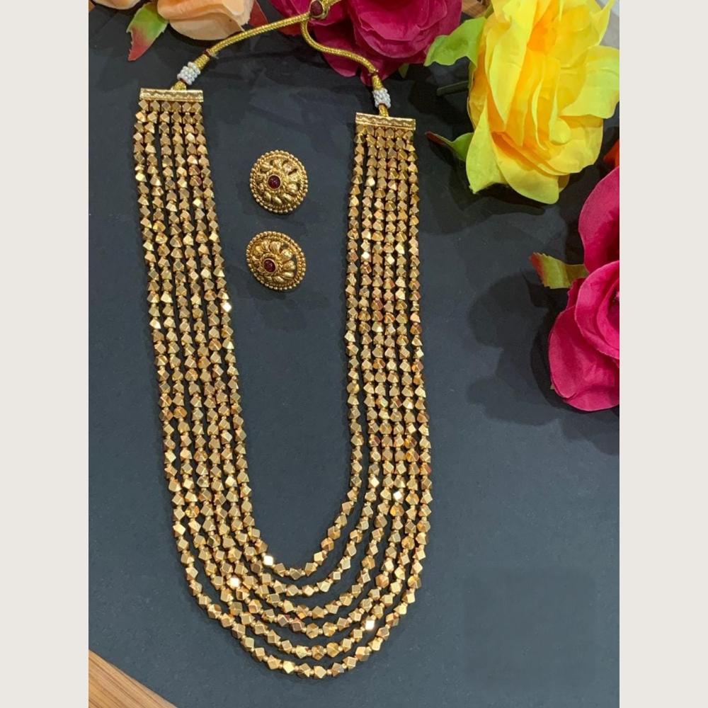 Hira Collections Premium Pota Stone And Beads Multi Layer Long Necklace Set