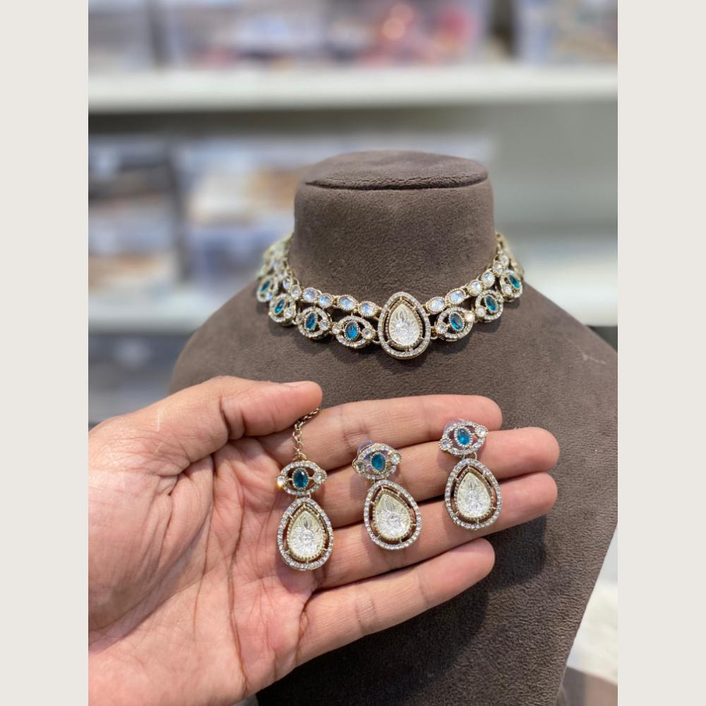 Hira Collections Premium Pota Stone And Austrian Stone Choker Necklace Set