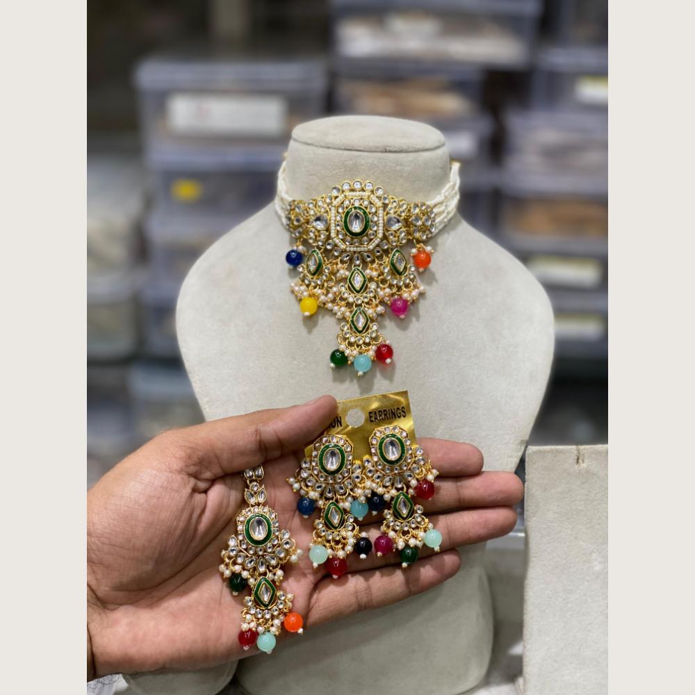 Hira Collections Elegant Kundan Stone And Beads Choker Necklace Set
