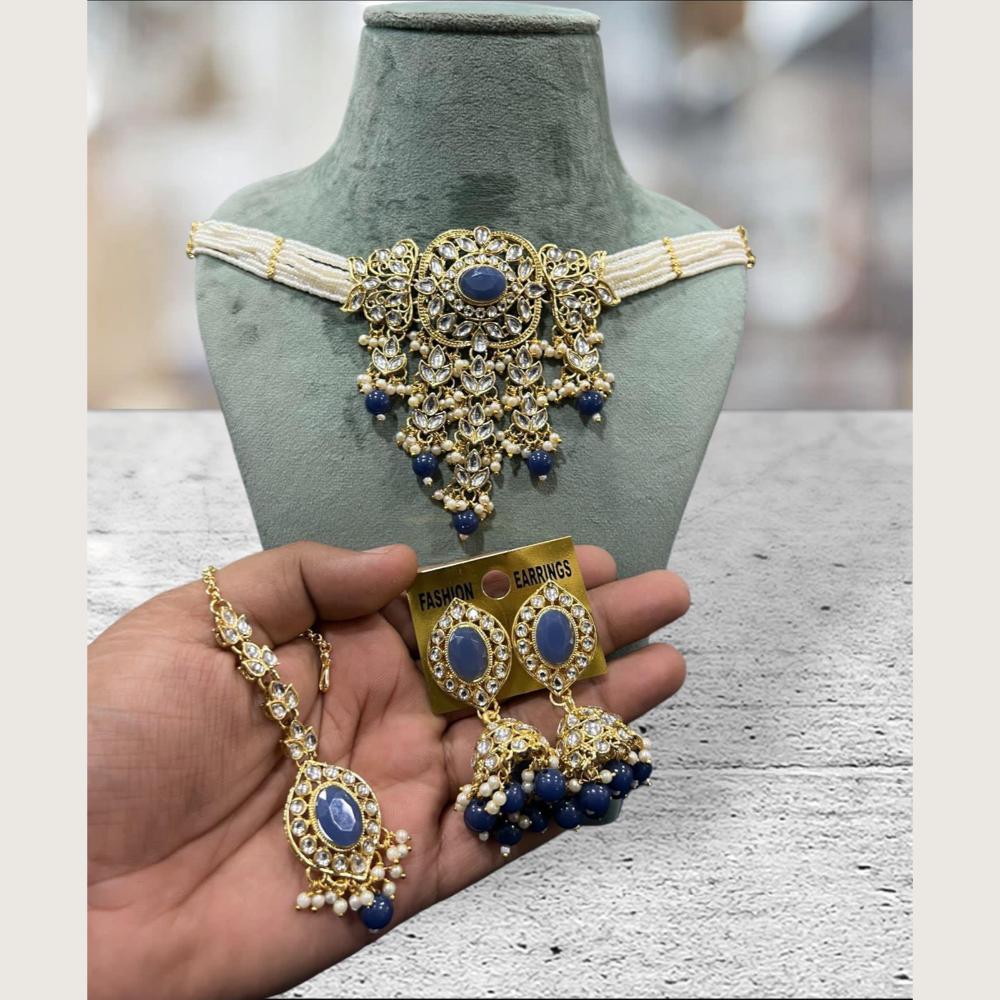 Hira Collections Elegant Kundan Stone And Beads Choker Necklace Set