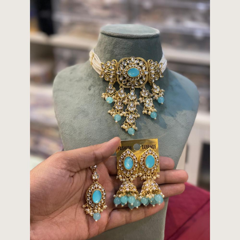 Hira Collections Elegant Kundan Stone And Beads Choker Necklace Set