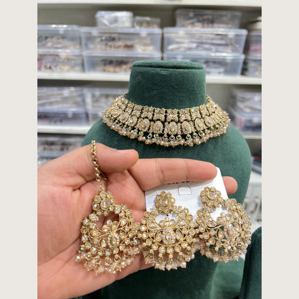 Hira Collections Premium Pota Stone And Austrian Stone Choker Necklace Set